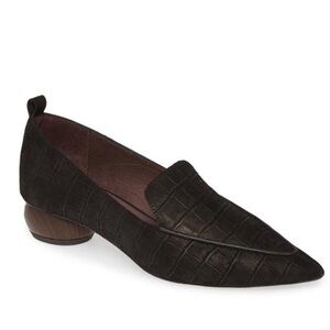 Jeffrey Campbell Viona Croc Embossed Leather Black Textured Loafers